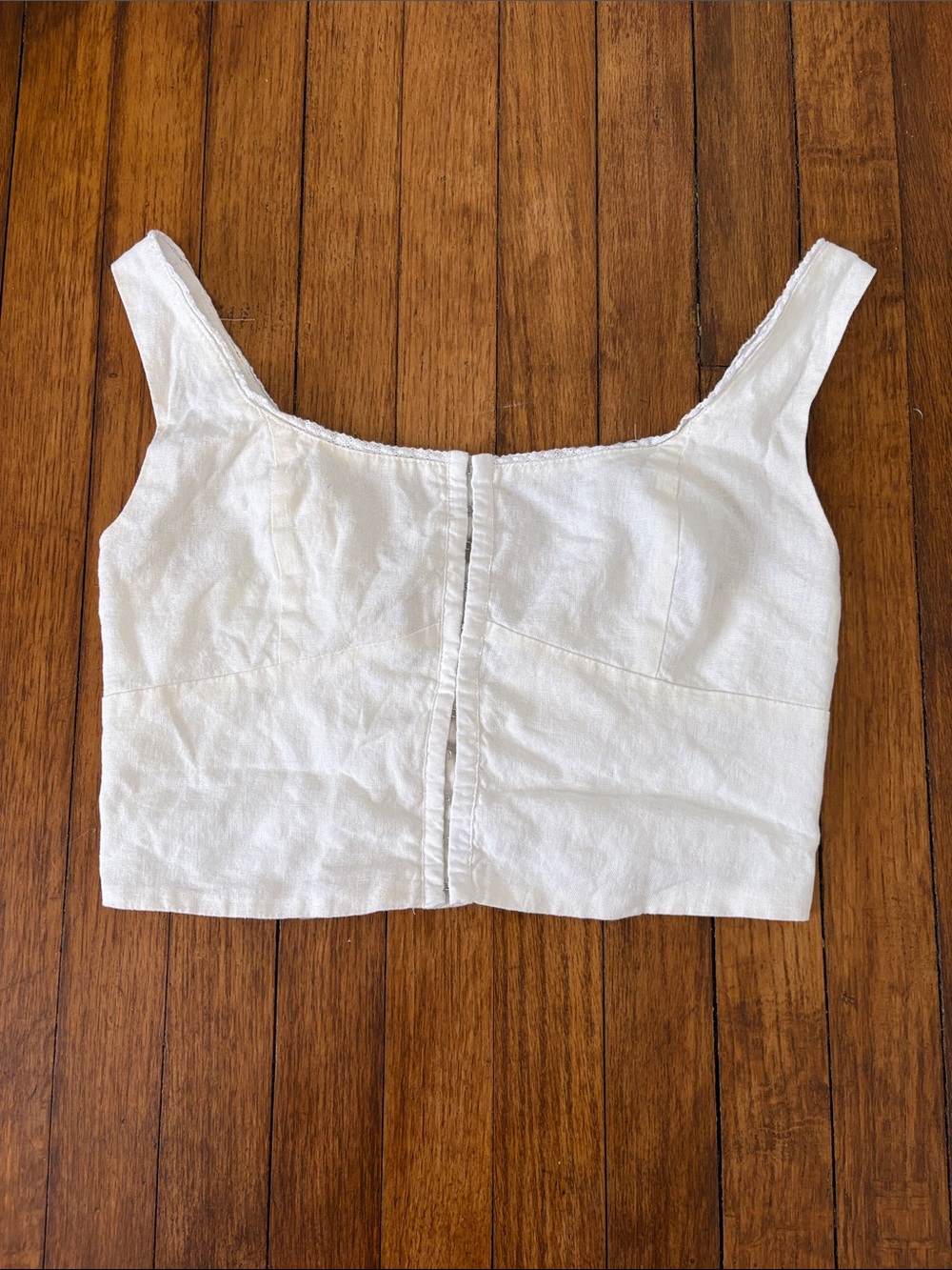 Forever 21 White Square-Neck Linen Crop Top
